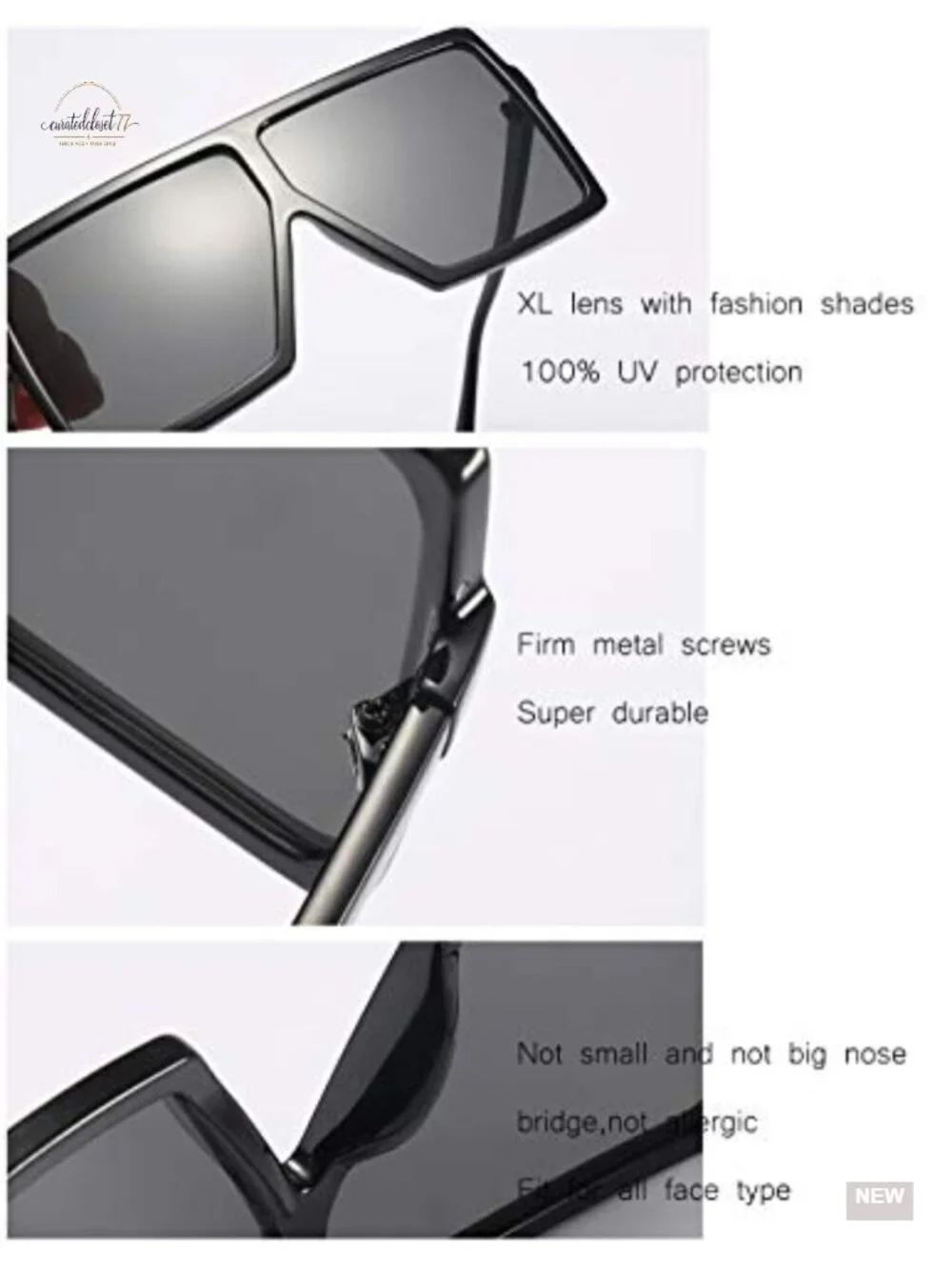 Oversized Square Sunglasses UV400 Protection Flat Top Shades